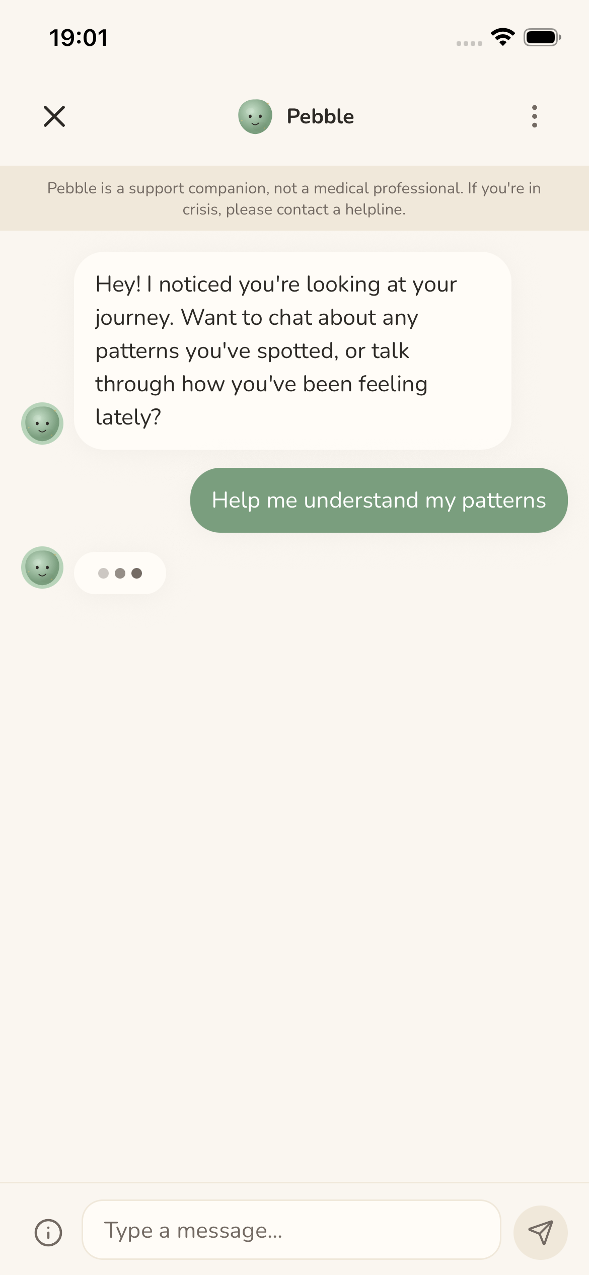 Pebble app AI chatbot providing ADHD support
